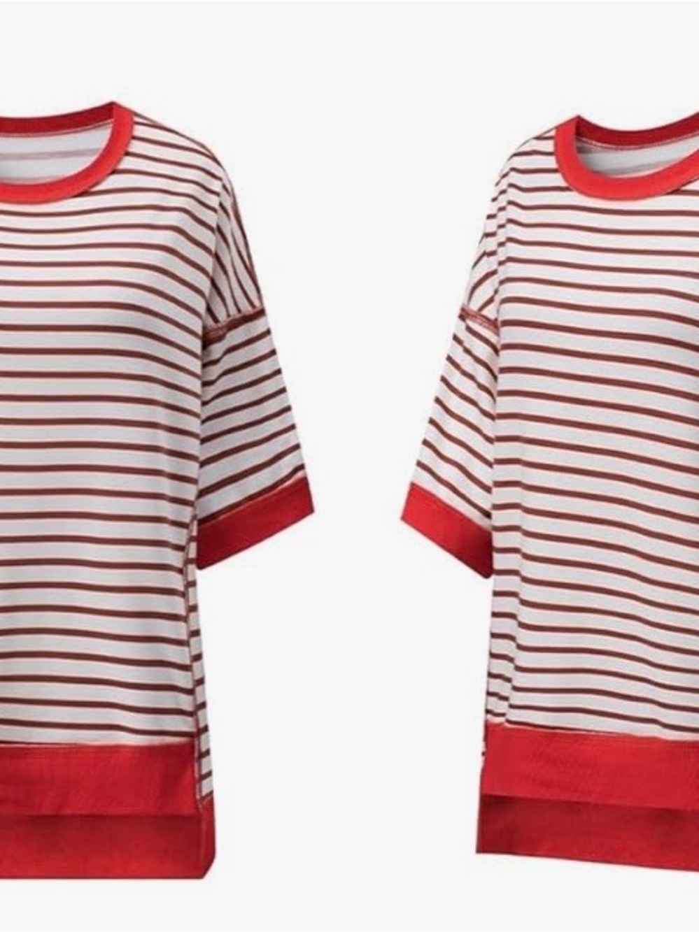 Striped Red & White Tunic Top with Red Trim